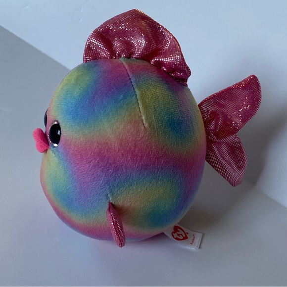 TY Beanie Ballz plush stuffed round 5" fish RAINBOW retired Pink Shiny Ocean - Picture 2 of 11